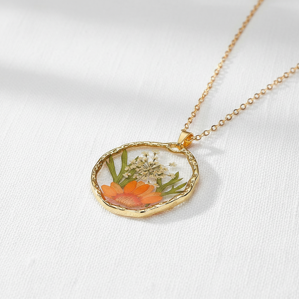 Colorful Preserved Daisy Pendant Necklace, Real Dried Flower Resin Jewelry, Botanical Nature Inspired Gift for Her