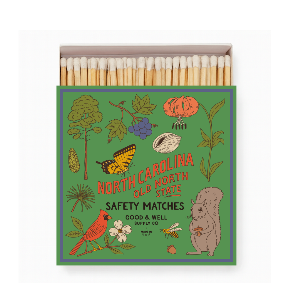 North Carolina State Safety Matches | Illustrated State Matchbox | Tar Heel State Gift | Candle Matches | Made in USA