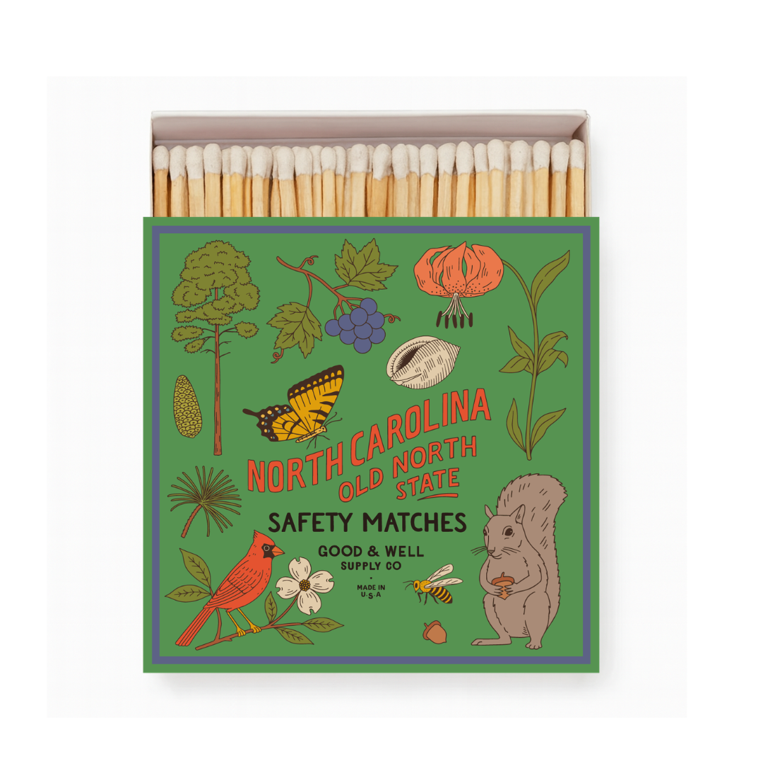 North Carolina State Safety Matches | Illustrated State Matchbox | Tar Heel State Gift | Candle Matches | Made in USA