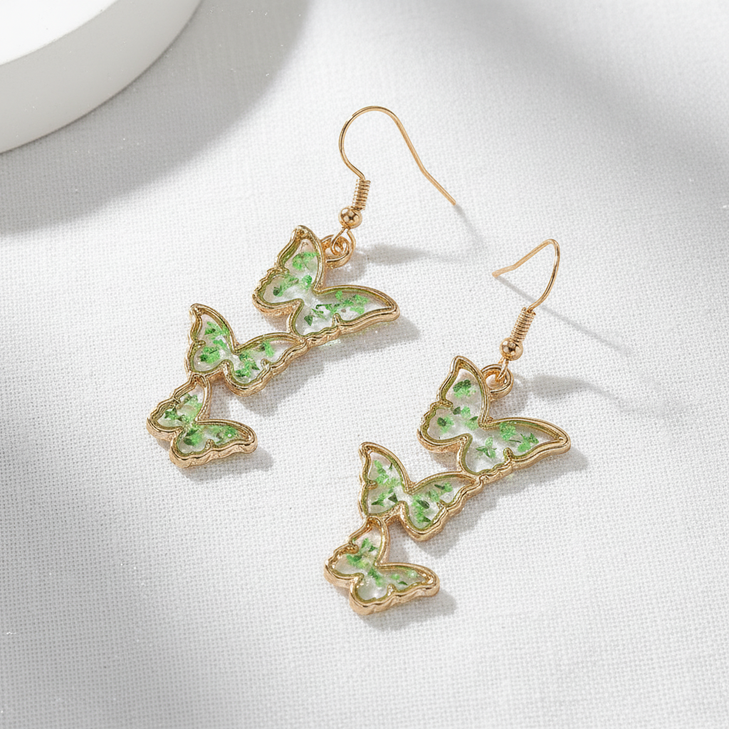 Dried Flower Drop Earrings, Green Botanical Jewelry, Nature Lover Gift for Her