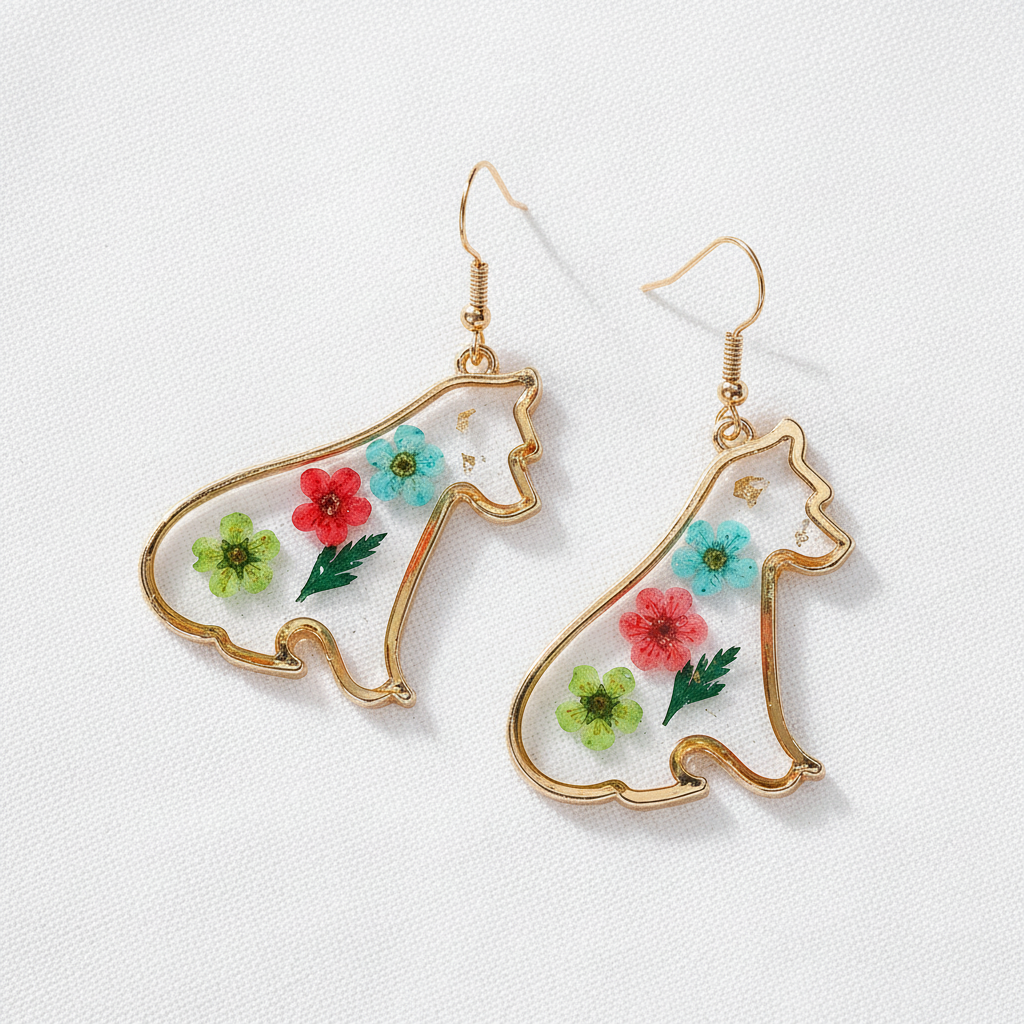 Dried Flower Drop Earrings, Green Botanical Jewelry, Nature Lover Gift for Her