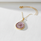 Teardrop Handmade Preserved Floral Specimen Pendant Necklace, Botanical Resin Jewelry, Gift for Her