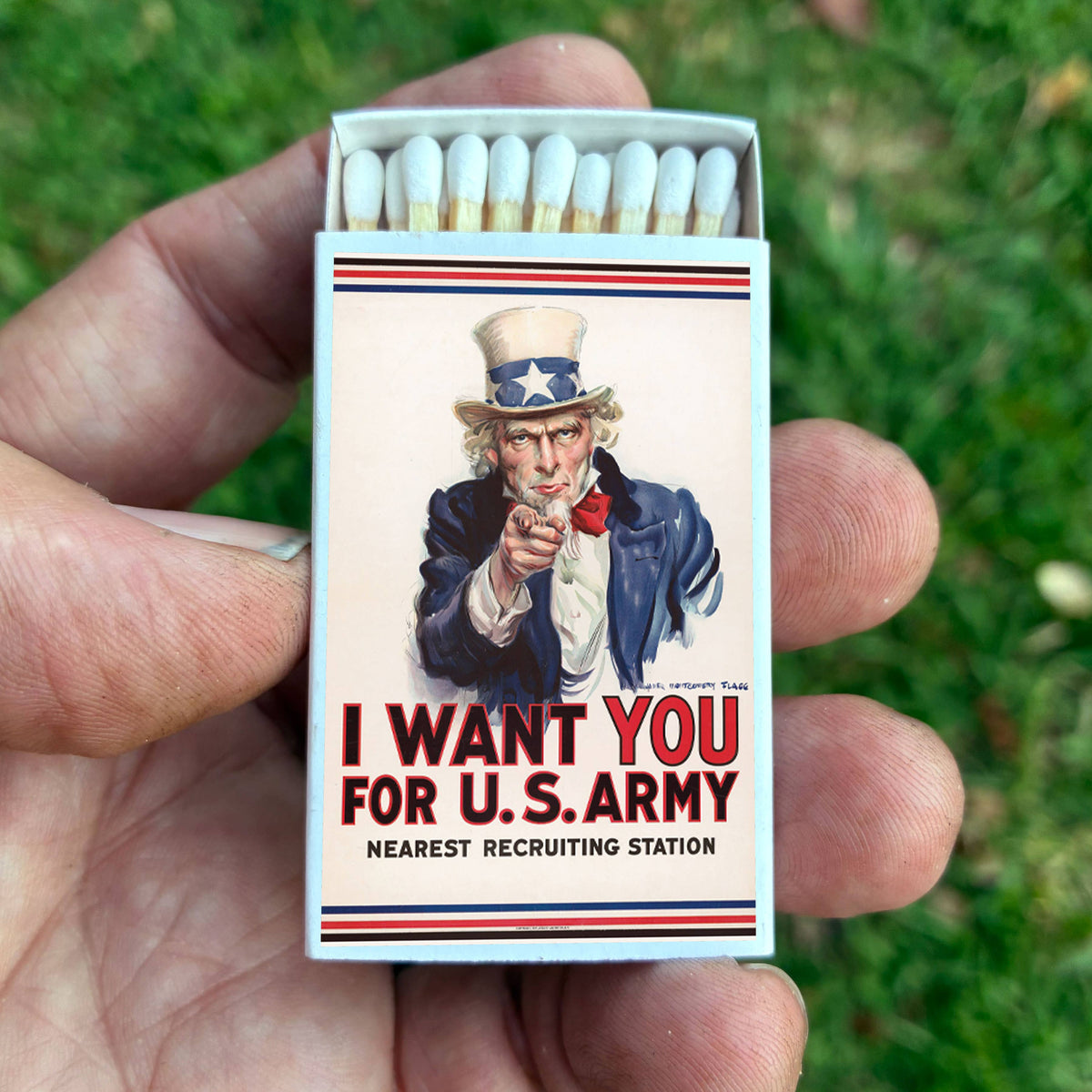 Uncle Sam Matchbox – “I Want You” Vintage Poster Matches, Patriotic Americana Gift