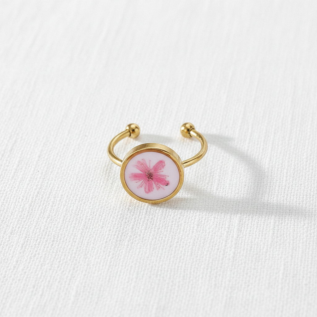 Adjustable Preserved White Botanical Ring, Floral Resin Jewelry, Nature Inspired Gift for Her