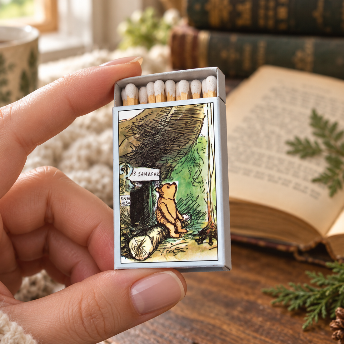 Winnie the Pooh Campfire Matchbox – Literary Matches, Cozy Candle Accessory, Storybook Gift