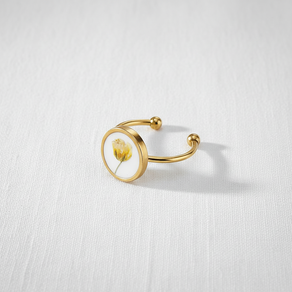 Adjustable Preserved White Botanical Ring, Floral Resin Jewelry, Nature Inspired Gift for Her