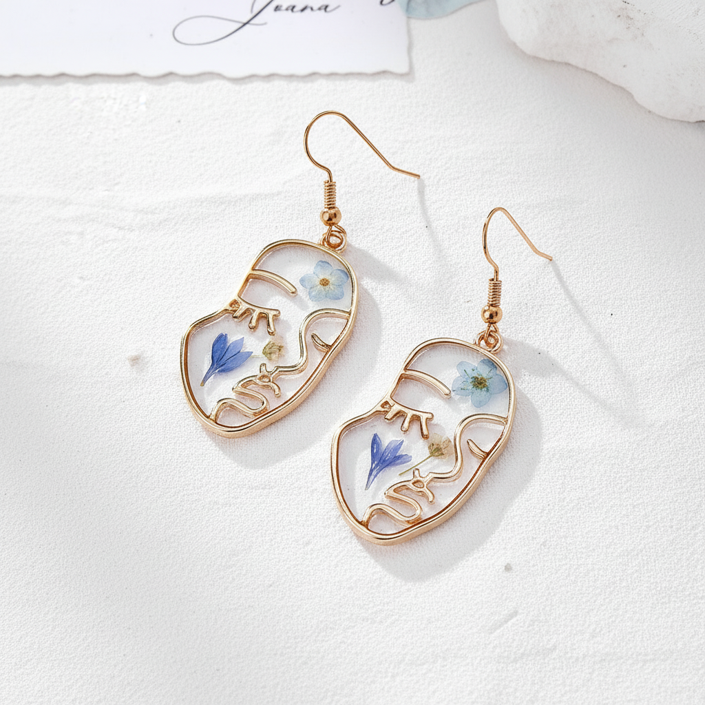 Mixed Dried Flower Dangle Earrings, Artisan Botanical Jewelry, Nature Inspired Floral Gift for Her