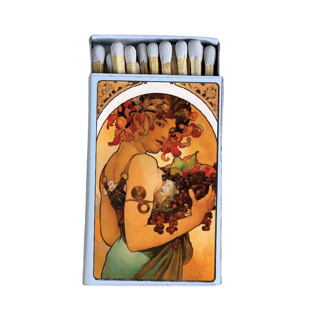 Mucha Fruit Matchbox | Alphonse Mucha Art Matches | Decorative Matches for Candles & Incense | Art Nouveau Home Decor Gift