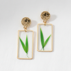 Real Dried Leaf and Flower Earrings, Rectangle Botanical Dangles, Gift for Plant Lovers