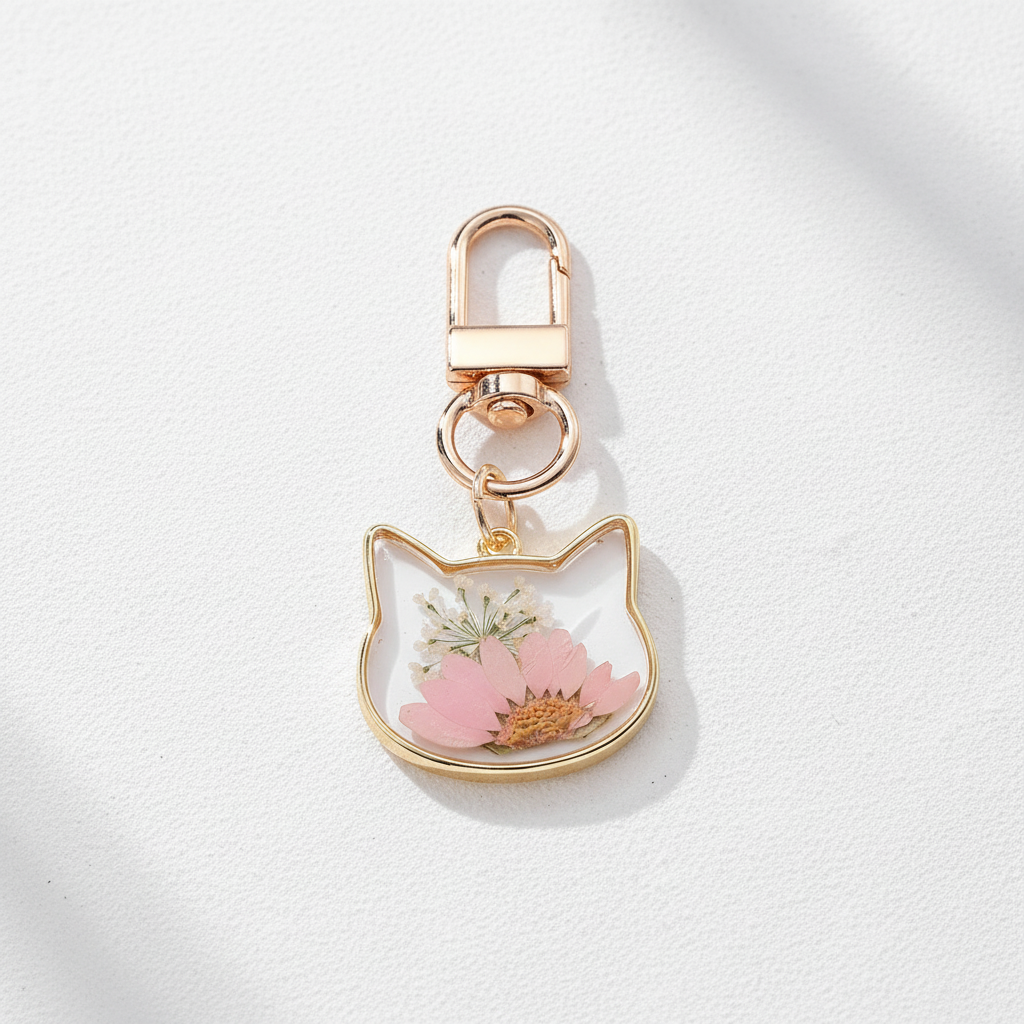 Assorted Pink Botanical Bag and Key Charm, Floral Resin Keychain, Nature Inspired Purse Charm, Gift for Her