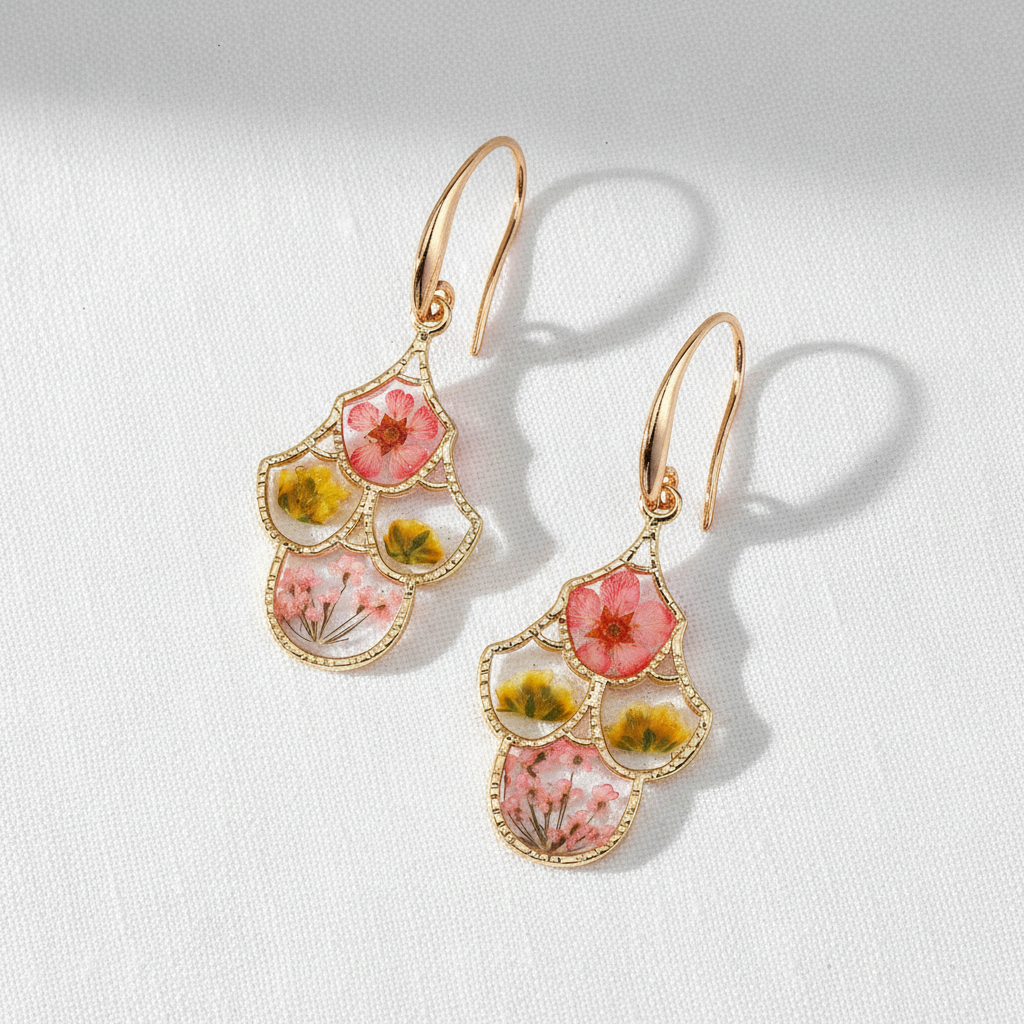Blue Dried Flower Resin Earrings, Botanical Floral Dangle Earrings, Nature Inspired Gift for Her