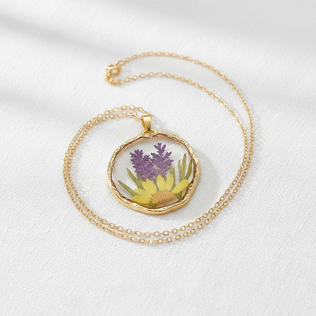 Colorful Preserved Daisy Pendant Necklace, Real Dried Flower Resin Jewelry, Botanical Nature Inspired Gift for Her