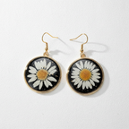 Black Round Preserved Dried Flower Drop Earrings, Botanical Earrings, Floral Jewelry, Gift for Her