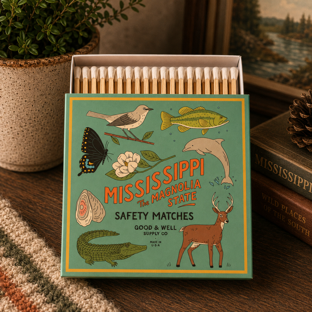 Mississippi State Safety Matches | Illustrated State Matchbox | Magnolia State Gift | Candle Matches | Made in USA
