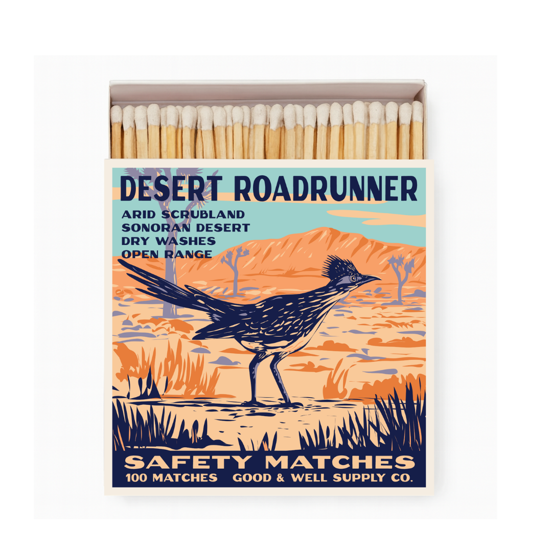 Desert Roadrunner Safety Matches | Vintage Wildlife Matchbox | Southwest Bird Matches | Rustic Nature Decor | Made in USA