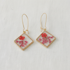 Square Dried Flower Earrings, Colorful Preserved Flower Drops, Botanical Resin Jewelry for Women