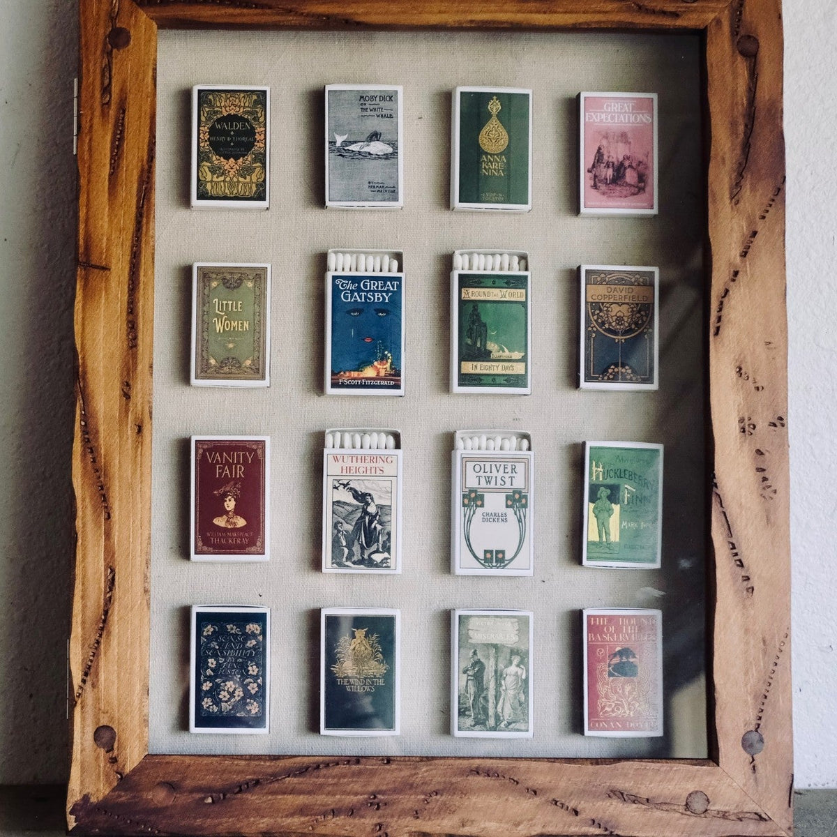 Classic Literature One of a Kind Matchbook Home Decor in Rustic Frame