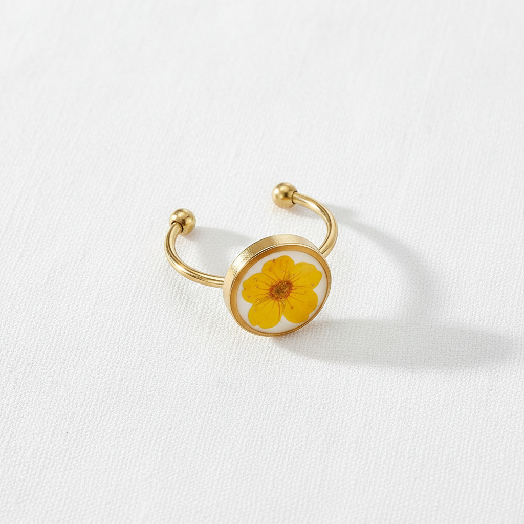 Adjustable Preserved White Botanical Ring, Floral Resin Jewelry, Nature Inspired Gift for Her