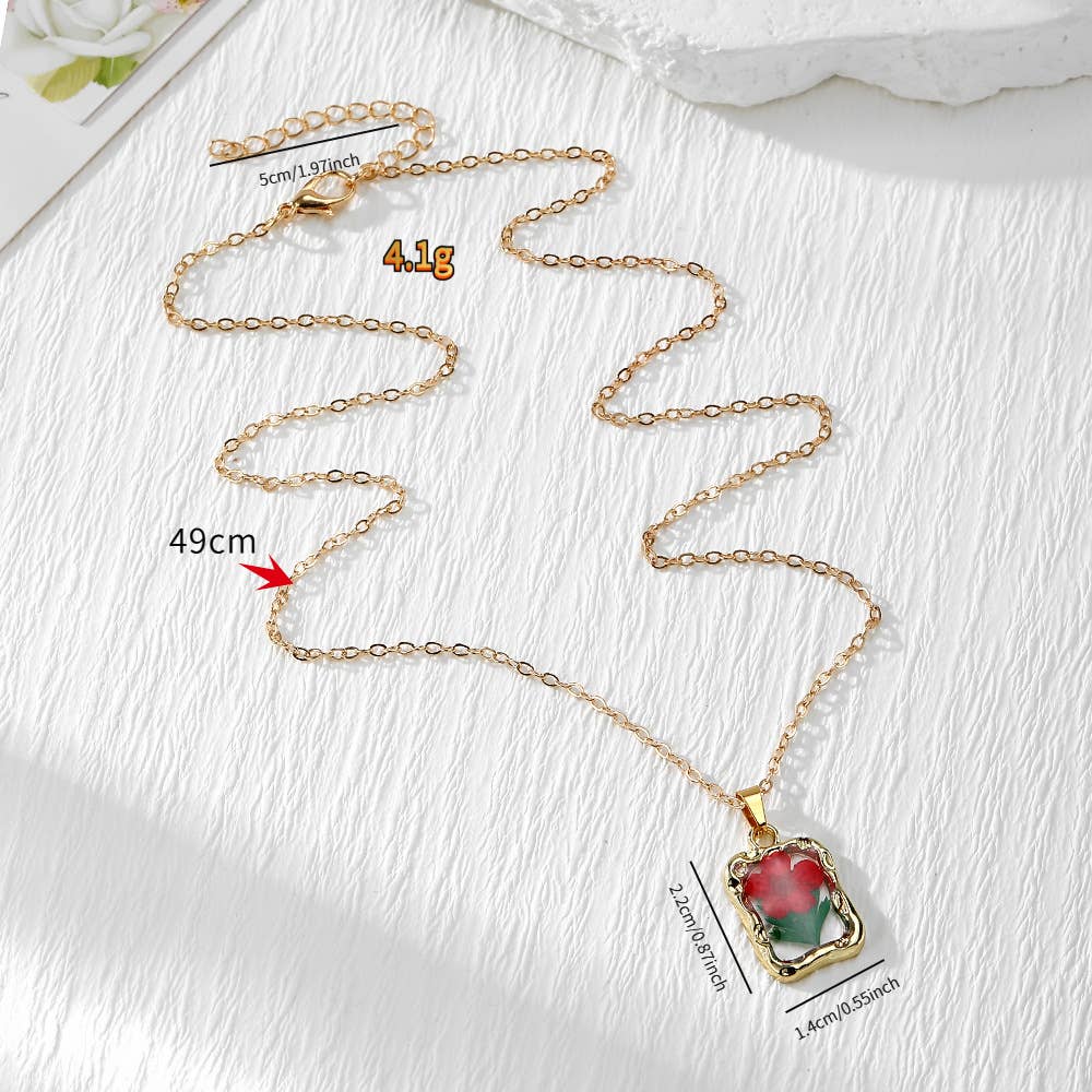 Real Dried Flower Frame Necklace, Adjustable Botanical Resin Pendant, Nature Inspired Gift for Her