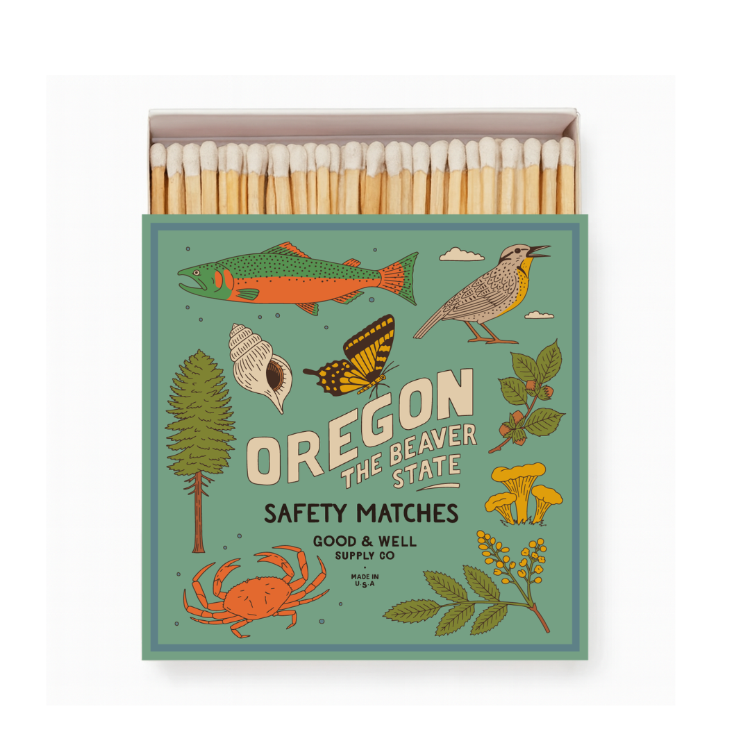 Oregon State Safety Matches | Illustrated State Matchbox | Pacific Northwest Gift | Candle Matches | Made in USA