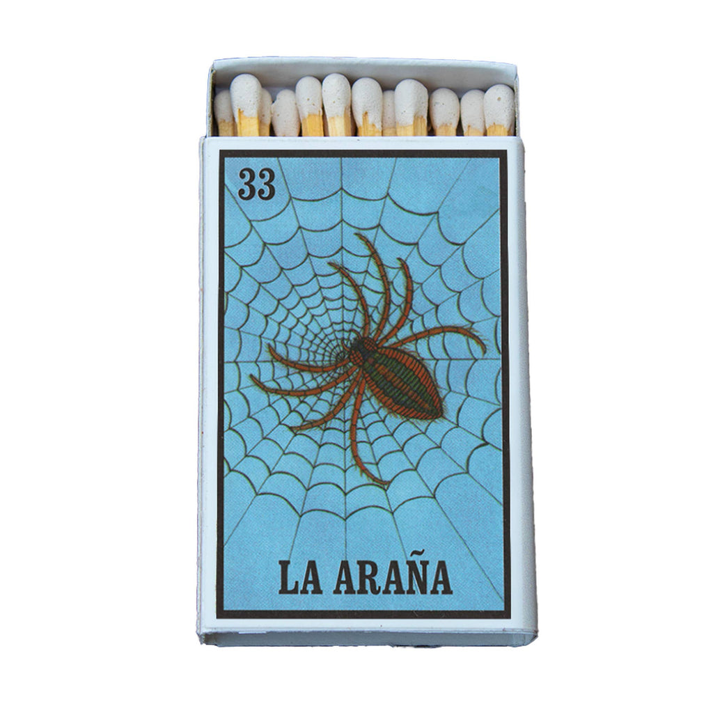 La Araña Lotería Matchbox – Mexican Bingo Matches, Spider Design, Colorful Candle Accessory