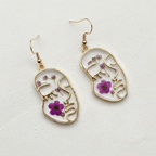 Face Silhouette Drop Earrings, Botanical Resin Earrings, Dried Flower Nature Jewelry