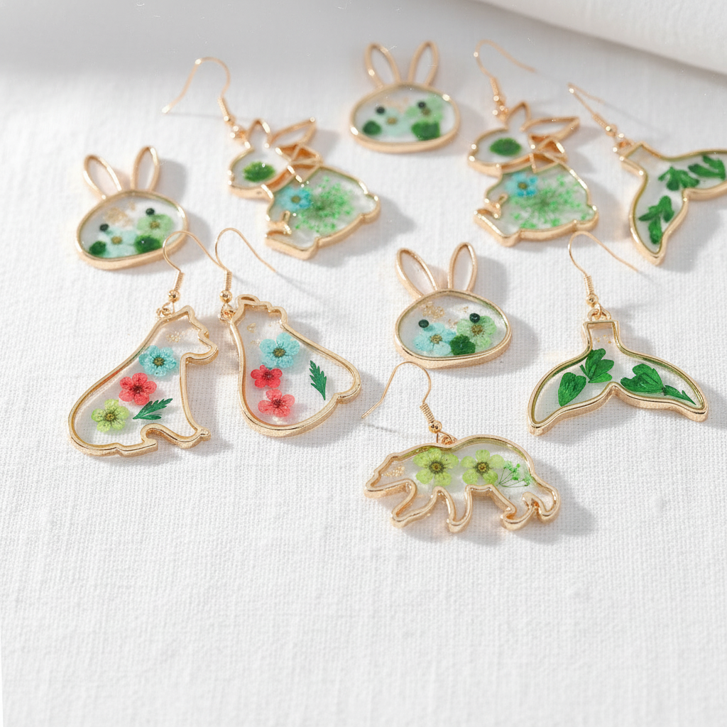 Dried Flower Drop Earrings, Green Botanical Jewelry, Nature Lover Gift for Her