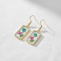 Assorted Botanical Print Geometric Rectangle Drop Earrings, Floral Dangles, Nature Inspired Gift for Her