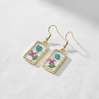 Assorted Botanical Print Geometric Rectangle Drop Earrings, Floral Dangles, Nature Inspired Gift for Her
