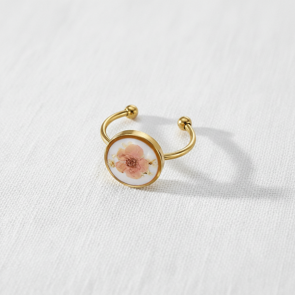 Adjustable Preserved White Botanical Ring, Floral Resin Jewelry, Nature Inspired Gift for Her