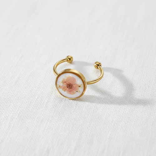 Adjustable Preserved White Botanical Ring, Floral Resin Jewelry, Nature Inspired Gift for Her