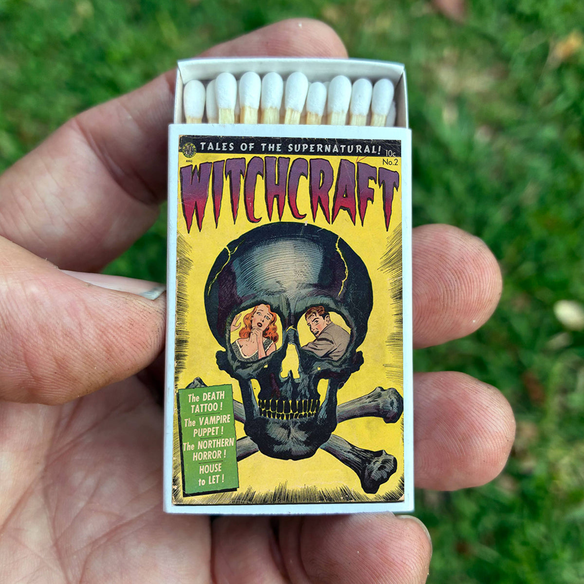 Witchcraft Horror Comic Matchbox – Vintage Skull Matches, Gothic Décor, Occult Gift