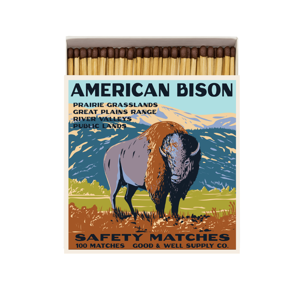 American Bison Safety Matches | Vintage Wildlife Matchbox | Buffalo Candle Matches | Rustic Cabin Decor | Made in USA
