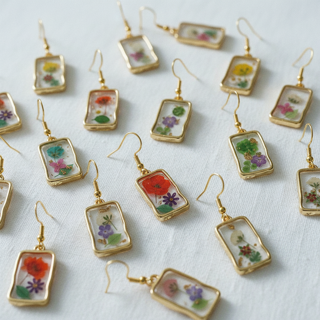 Assorted Botanical Print Geometric Rectangle Drop Earrings, Floral Dangles, Nature Inspired Gift for Her