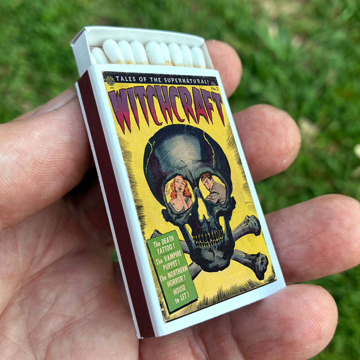 Witchcraft Horror Comic Matchbox – Vintage Skull Matches, Gothic Décor, Occult Gift