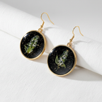 Black Round Preserved Dried Flower Drop Earrings, Botanical Earrings, Floral Jewelry, Gift for Her