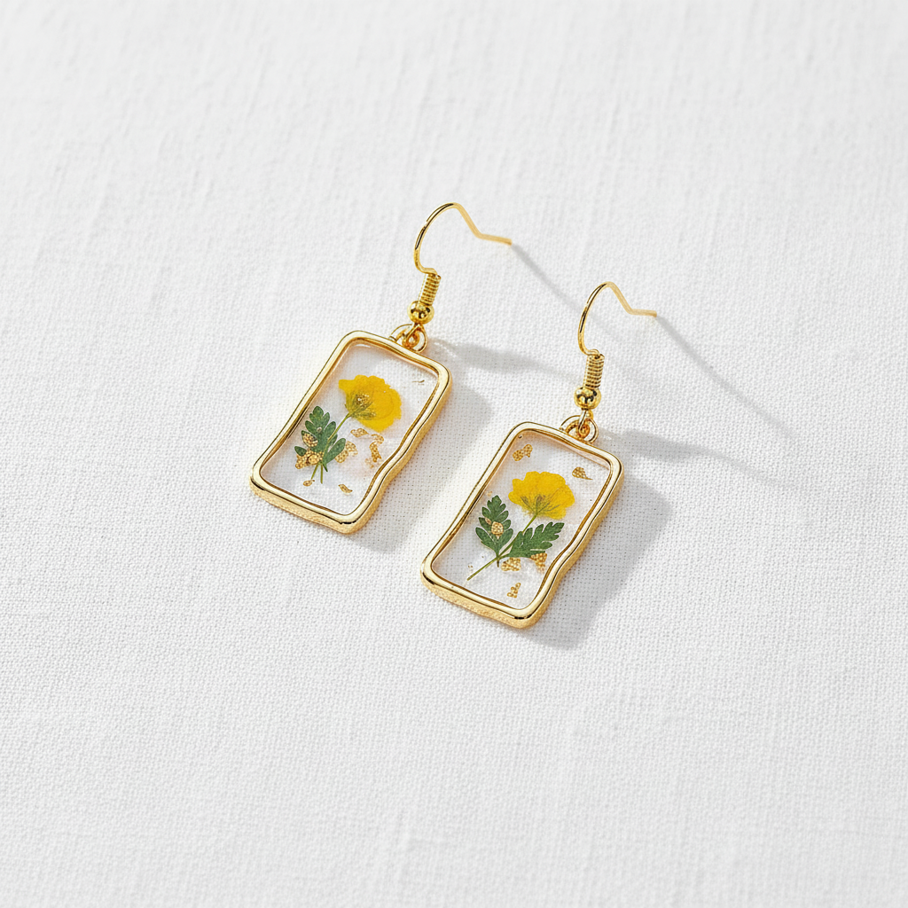 Assorted Botanical Print Geometric Rectangle Drop Earrings, Floral Dangles, Nature Inspired Gift for Her