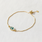 Star and Moon Botanical Slider Bracelet, Dried Flower Jewelry, Adjustable Celestial Nature Bracelet