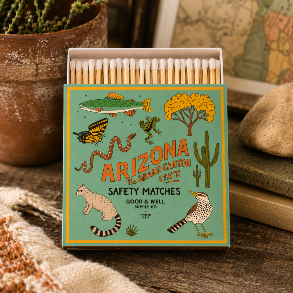 Arizona State Safety Matches | Illustrated State Matchbox | Southwest Desert Gift | Candle Matches | Made in USA