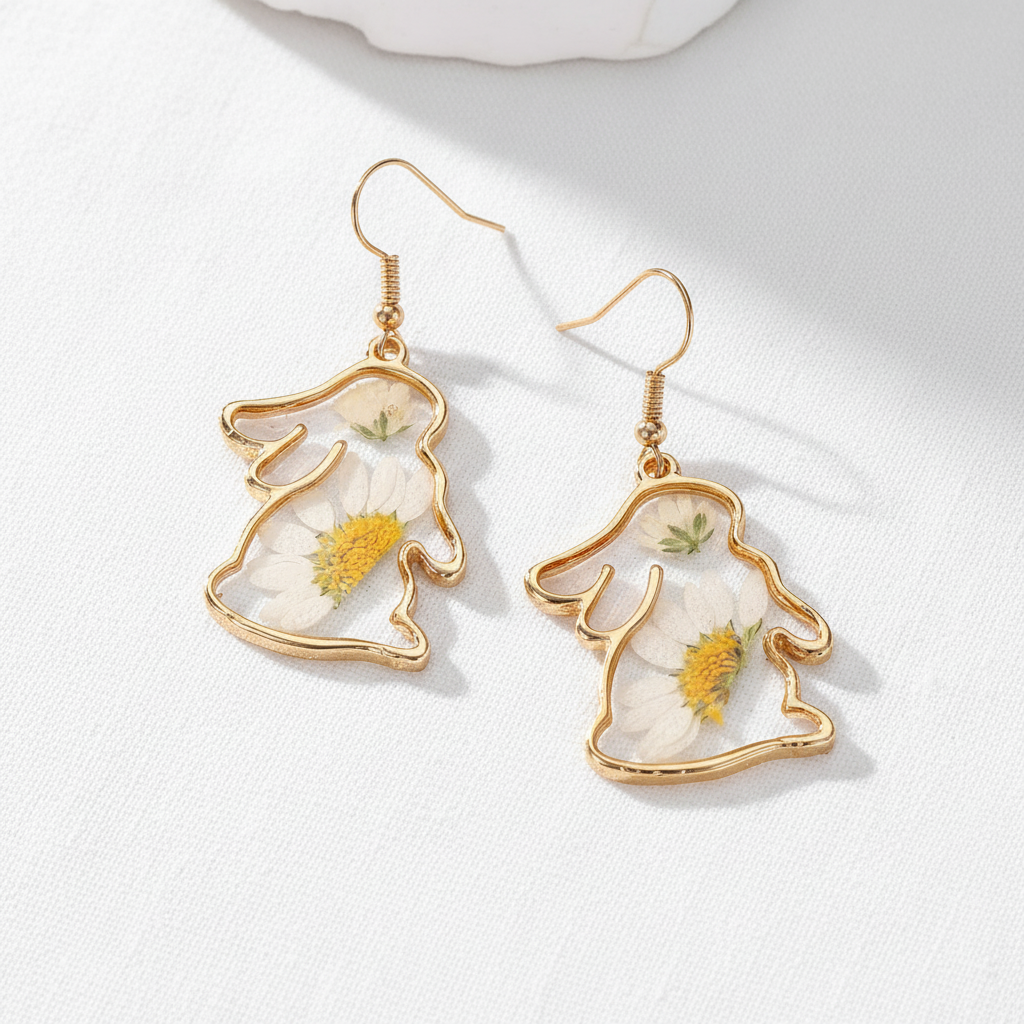 Colorful Dried Flower Resin Drop Earrings, Botanical Floral Jewelry, Nature Inspired Dangle Earrings, Gift for Her