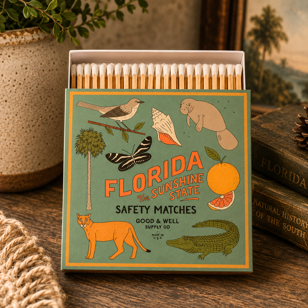 Florida State Safety Matches | Illustrated State Matchbox | Sunshine State Gift | Candle Matches | Made in USA