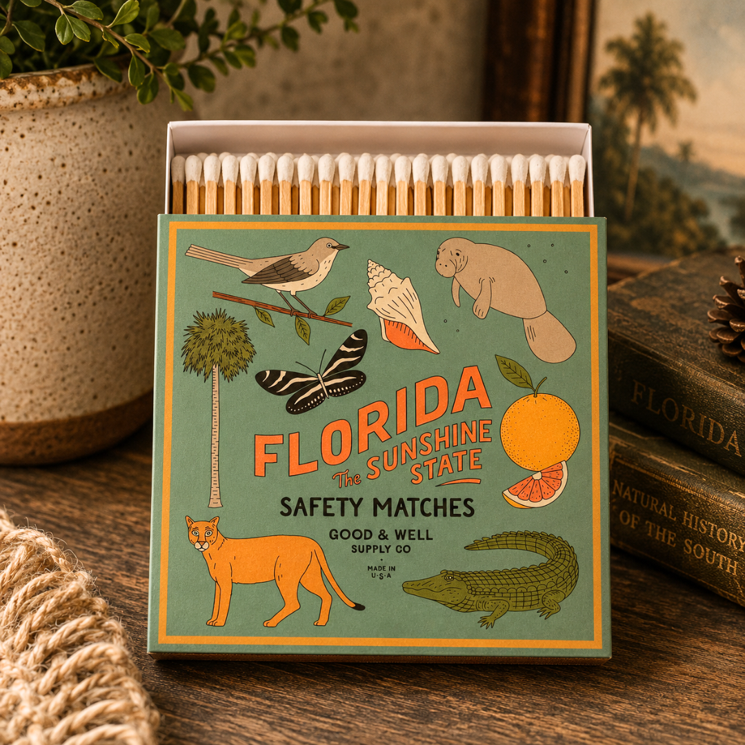 Florida State Safety Matches | Illustrated State Matchbox | Sunshine State Gift | Candle Matches | Made in USA