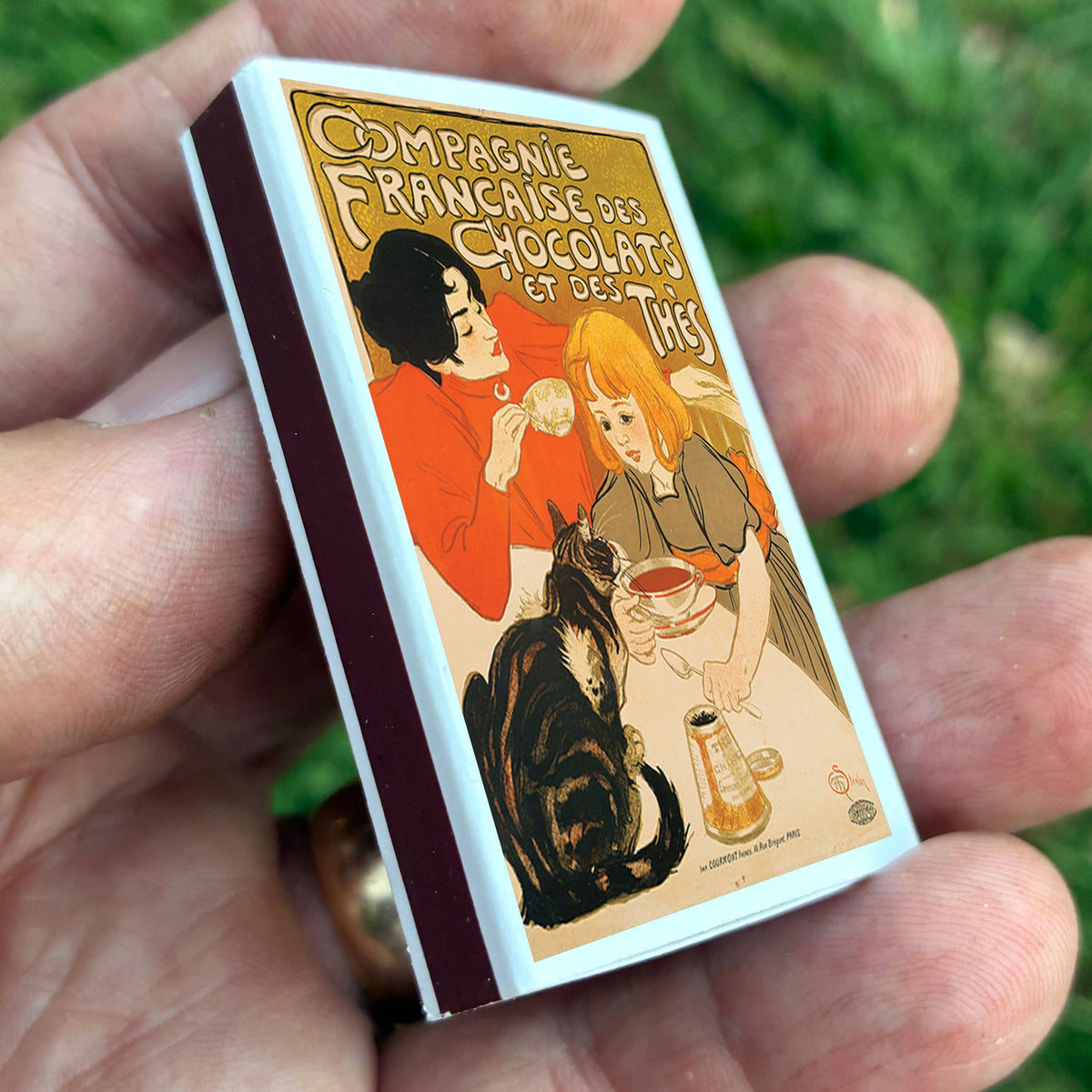 Compagnie Française des Chocolats et des Thés Matchbox | Steinlen Art Matches | Decorative Matches for Candles & Incense | Vintage Home Decor