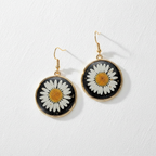 Black Round Preserved Dried Flower Drop Earrings, Botanical Earrings, Floral Jewelry, Gift for Her