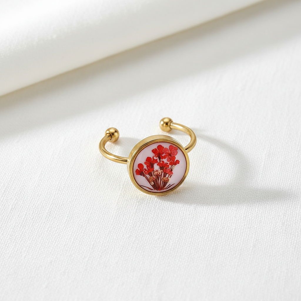 Adjustable Preserved White Botanical Ring, Floral Resin Jewelry, Nature Inspired Gift for Her