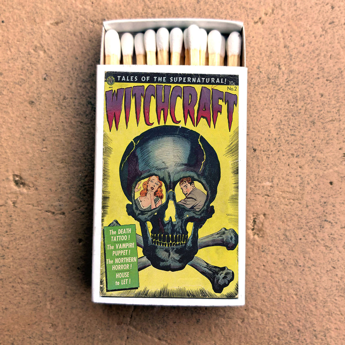 Witchcraft Horror Comic Matchbox – Vintage Skull Matches, Gothic Décor, Occult Gift