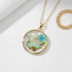 Real Dried Flower Disc Necklace, Botanical Resin Pendant Jewelry, Nature Inspired Gift for Her