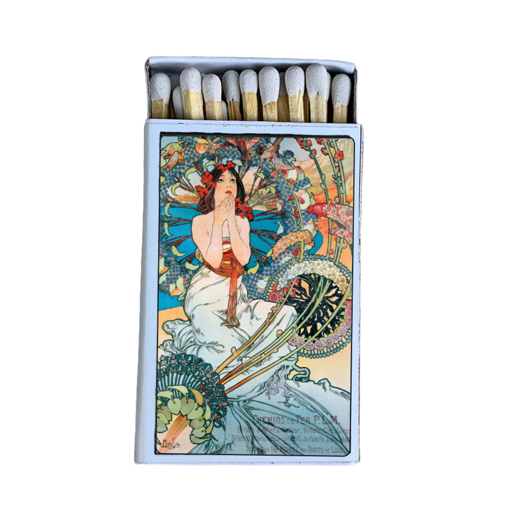Mucha Monte Carlo Matchbox | Alphonse Mucha Art Matches | Decorative Matches for Candles & Incense | Art Nouveau Home Decor Gift