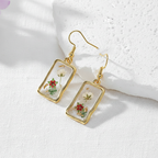 Assorted Botanical Print Geometric Rectangle Drop Earrings, Floral Dangles, Nature Inspired Gift for Her