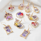 Colorful Dried Flower Drop Earrings, Botanical Resin Earrings, Floral Nature Jewelry